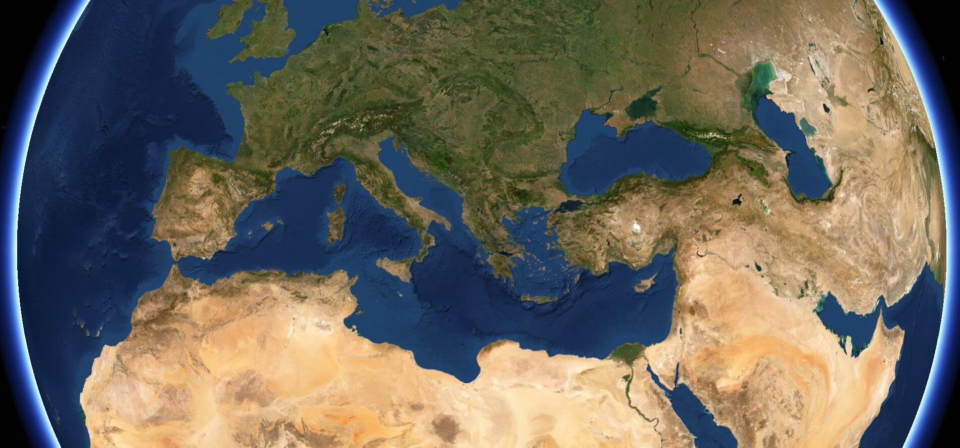 Europe and North Africa 3-D globe view
