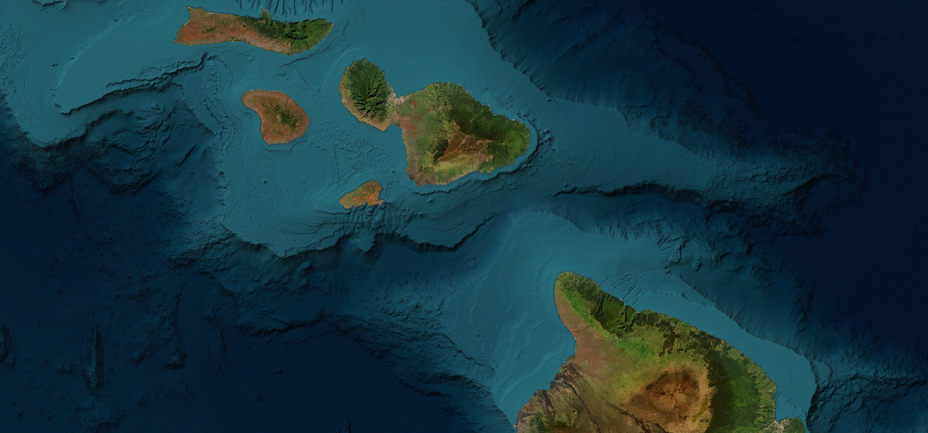 Custom Hawaiian Islands image with 50-meter bathymetry
